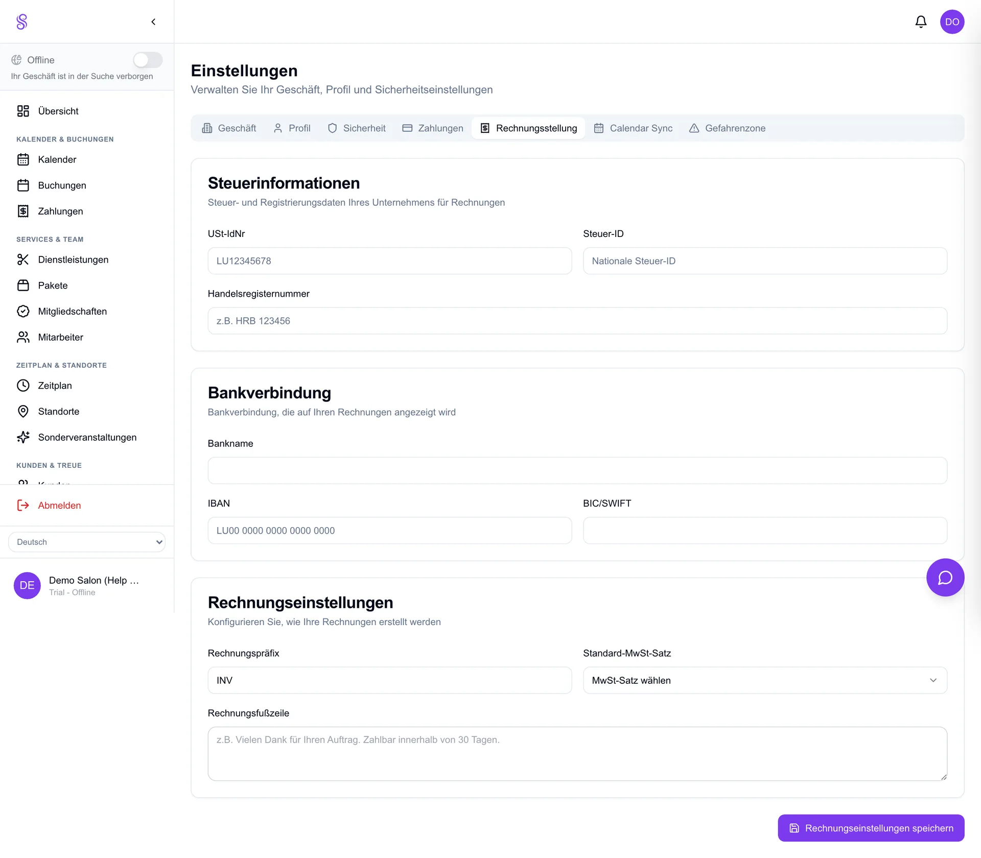 Invoicing settings